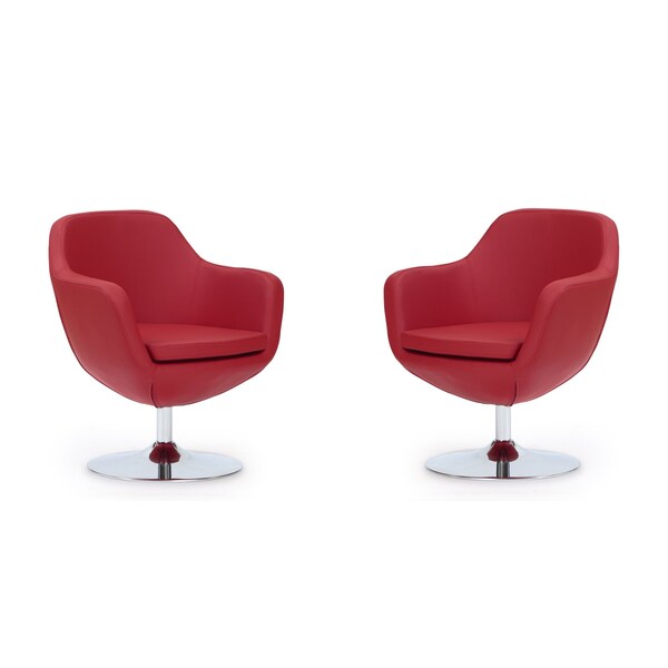 Manhattan Comfort Caisson Faux Leather Swivel Accent Chair in Red and Polished Chrome, PK2 2-AC028-RD - main
